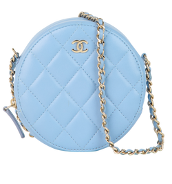 Round Chain Clutch, Lambskin, Blue, 30768224(2020), 3*